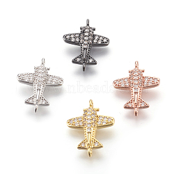 Brass Micro Pave Cubic Zirconia Links, Lead Free & Cadmium Free & Nickel Free, Propeller Airplane, Mixed Color, 12.5x16.5x3mm, Hole: 0.8mm(KK-F774-13-NR)