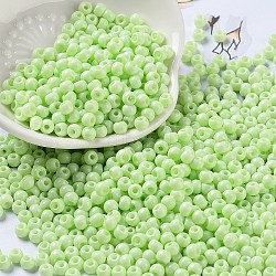 Baking Paint Glass Seed Beads, Round, Light Green, 4x3mm, Hole: 1.2mm, about 7650pcs/pound(SEED-H002-I-A523)