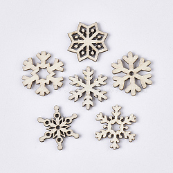 Christmas Theme Laser Cut Wood Shapes, Unfinished Wooden Embellishments, Wooden Cabochons, Snowflake, PapayaWhip, 23.5x20.5~23x2.5mm(X-WOOD-T011-64)
