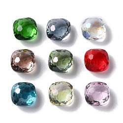 Transparent Glass Rhinestone Cabochons, Faceted, Pointed Back, Square, Mixed Color, 8x8x5mm(RGLA-B003-07A)