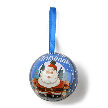 Tinplate Round Ball Candy Storage Favor Boxes, Christmas Metal Hanging Ball Gift Case, Deer, 16x6.8cm