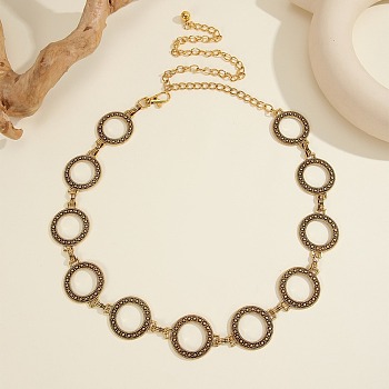 Vintage Alloy Ring Link Chain Waist Belly Chains for Women, Antique Golden, 1100mm