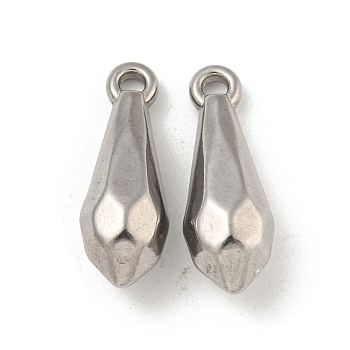 Non-Tarnish 304 Stainless Steel Pendants, Teardrop Charm, Stainless Steel Color, 22x7.5x7.5mm, Hole: 2mm