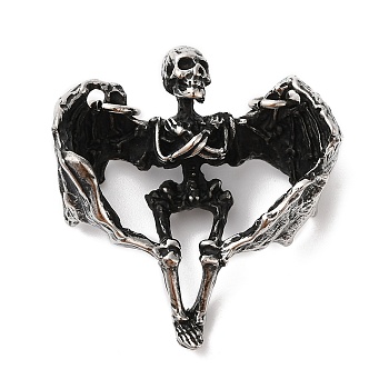 Halloween 304 Stainless Steel Pendants, with Jump Ring, Skeleton Charm, Antique Silver, 47.5x45x20mm, Hole: 5.7mm