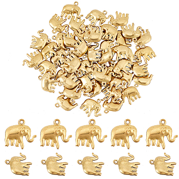 Elite Brass Elephant Pendants, Golden, 14x15x3.5mm, Hole: 1.2mm, 50pcs/box