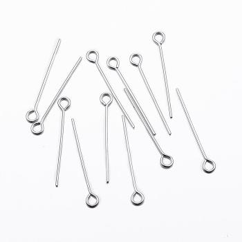 304 Stainless Steel Eye Pin, Stainless Steel Color, 25x0.8mm, Hole: 2mm, Pin: 0.8mm