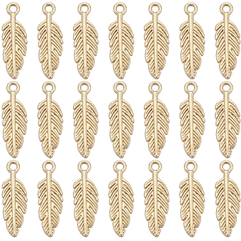 50Pcs Tibetan Style Alloy Charms, Feather, Lead Free & Nickel Free & Cadmium Free, Matte Gold Color, 15x5x1.5mm, Hole: 1mm