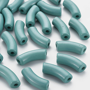 Opaque Acrylic Beads, Curved Tube, Cadet Blue, 36x13.5x11.5mm, Hole: 4mm, about 148pcs/500g