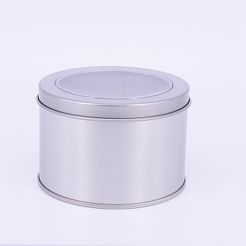 Iron Frosted Storage Jar, with PVC Clear Window, Cylinder Sealed Cans for Candles, Column, Matte Silver Color, 90x60mm, Inner Diameter: 82mm, Clear Window: 68mm