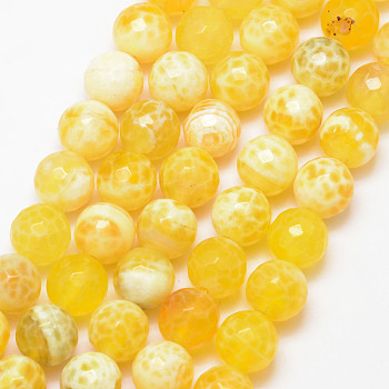 Natural Fire Crackle Agate Bead Strands, Round, Grade A, Faceted, Dyed & Heated, Yellow, 10mm, Hole: 1mm, about 37pcs/strand, 15 inch