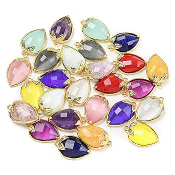 Natural & Synthetic Mixed Gemstone Faceted Pendants, Rack Plating Brass Strawberry Charms, Golden, 18x11x5~5.5mm, Hole: 1.2mm
