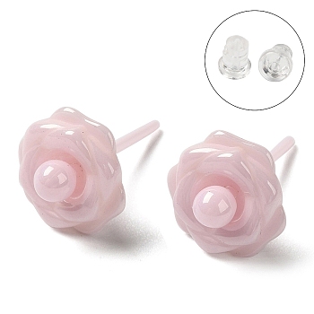 Hypoallergenic Bioceramics Zirconia Ceramic Stud Earrings, No Fading and Nickel Free, Camellia, Pink, 9mm