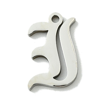 201 Stainless Steel Pendants, Stainless Steel Color, Old Initial Letters Charms, Letter I, 19x15x1.6mm, Hole: 1.8mm
