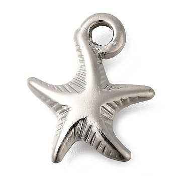 Anti-Tarnish 304 Stainless Steel Pendants, Starfish Charm, Stainless Steel Color, 15.5x13x3mm, Hole: 2mm