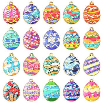 40Pcs 20 Styles Printed Alloy Pendants, with Plastic Pearls, Oval, Mixed Color, 23x17x4mm,  Hole; 1.5mm, 2pcs/style