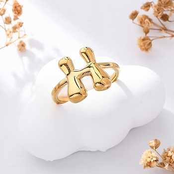 304 Stainless Steel Open Cuff Rings for Women, Letter, Real 18K Gold Plated, Letter H, 13~14x7~15mm