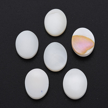 Natural Freshwater Shell Cabochons, Oval, White, 13.5x10x3mm