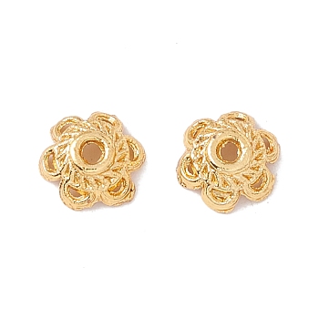 6-Petal Brass Bead Caps, Cadmium Free & Lead Free & Nickle Free, Flower, Real 18K Gold Plated, 5.5x2mm, Hole: 1mm