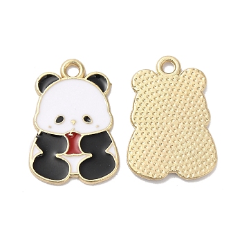 Alloy Enamel Pendants, Golden, Panda Charm, White, 22.5x15.5x1.5mm, Hole: 2mm