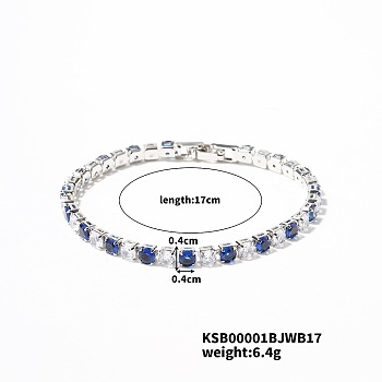 Brass Rhinestone Cup Chains Bracelet for Elegant Women with Subtle Luxury Feel, Sapphire, Platinum, 6-3/4 inch(17cm)