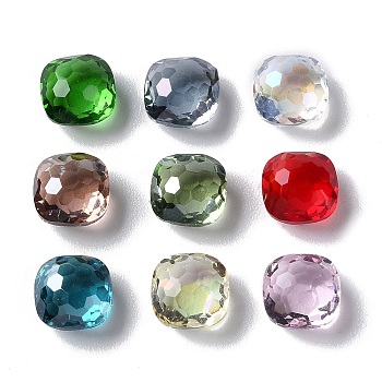 Transparent Glass Rhinestone Cabochons, Faceted, Pointed Back, Square, Mixed Color, 8x8x5mm