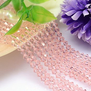 Faceted Imitation Austrian Crystal Bead Strands, Grade AAA, Bicone, Pink, 8x8mm, Hole: 0.9~1mm, about 50pcs/strand, 15.7 inch