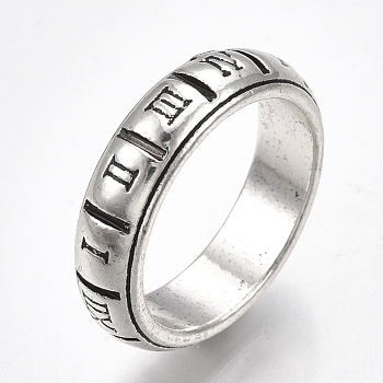 Alloy Wide Band Rings, Chunky Rings, Roman Numerals, Antique Silver, Size 8, 18mm