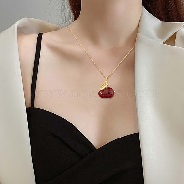 Red Dyed Natural White Jade & Cubic Zirconia Bunny Pendant Necklace(JN1072A)-6
