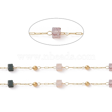 Chaînes de perles carrées en quartz rose naturel(AJEW-J035-02G-07)-2