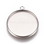 Non-Tarnish 304 Stainless Steel Pendant Cabochon Settings, Plain Edge Bezel Cups, Flat Round, Stainless Steel Color, Tray: 20mm, 24.5x21.8x2mm, Hole: 1.8mm(STAS-G127-13-20mm-P)