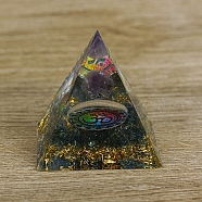 Orgonite Pyramid Resin Energy Generators, Reiki Natural Amethyst and Lampwork Chips Inside for Home Office Desk Decoration, Symbol, 60mm(PW-WG73216-01)