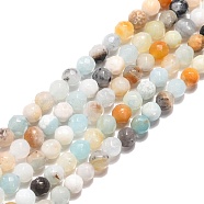 Natural Flower Amazonite Beads Strands, Faceted, Round, Mixed Color, 4mm, Hole: 1mm, about 90pcs/strand, 15.35 inch(G-G545-06)
