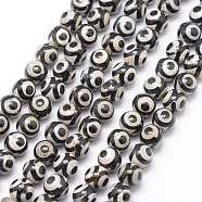 Tibetan Style 3-Eye dZi Beads, Natural Agate Bead Strands, Round, Dyed & Heated, Black, 8mm, Hole: 1mm, about 47pcs/strand, 15 inch(X-G-K166-01-8mm-L1-01)
