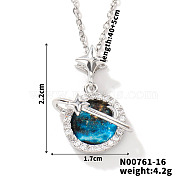 Starry Sky Theme Brass Pave Clear Cubic Zirconia Pendant Necklace for Women, Planet, 15.75 inch(40cm)(AQ6325-3)