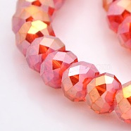 AB Color Plated Faceted Rondelle Electroplate Glass Beads Strands, Red, 6x4mm, Hole: 1mm, about 85pcs/strand, 16 inch(GLAA-A024D-AB04)