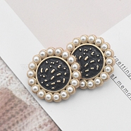 Alloy Enamel Shank Buttons, with Plastic Imitation Pearls, for Garment Accessories, Black, 18mm(SENE-PW0013-08A-11B)