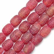 Natural Weathered Agate Beads Strands, Frosted, Dyed, Barrel, FireBrick, 13.5~14.5x10.5~11mm, Hole: 2mm, about 28pcs/strand, 16.3 inch(G-S229-02A)