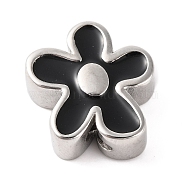 304 Stainless Steel Enamel Beads, Flower, Black, 16x15.5x6mm, Hole: 1.6mm(STAS-B070-07P-01)