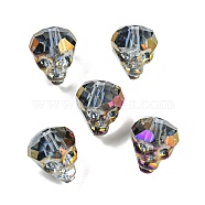 Electroplate Transparent Handmade Lampwork Beads, Faceted Skull, Colorful, 15~15.5x13~13.5x14~14.5mm, Hole: 1.6mm, 5pcs/bag(LAMP-K038-01D)