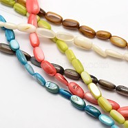 Dyed Oval Natural Freshwater Shell Beads Strands, Mixed Color, 9~11x5~7x4~6mm, Hole: 1mm, about 39pcs/strand, 14.9 inch(SHEL-E356-M)