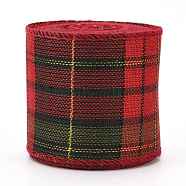 Polyester Imitation Linen Ribbon, Linen Wired Edge Ribbon, Tartan Pattern, for DIY Crafts, Christmas, Wedding, Home Decoration, Red, 2-3/8 inch(60mm), 5m/roll(5.5 yards/roll)(OCOR-G007-02E)