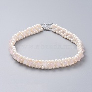 Natural Freshwater Pearl Necklaces, with Natural Rose Quartz Beads, 304 Stainless Steel Findings and Kraft Paper Cardboard Jewelry Boxes, 13.8 inch(35cm)(NJEW-JN02509-01)