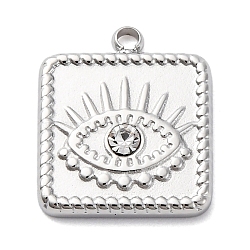 304 Stainless Steel Rhinestone Pendants, Evil Eyes, Stainless Steel Color, 15.5x13x2.5mm, Hole: 1.6mm(STAS-S163-32P)