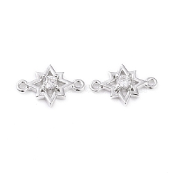 Brass Micro Pave Cubic Zirconia Links, Long-Lasting Plated, Star, Clear, Platinum, 10.3x15x3mm, Hole: 1.2mm(ZIRC-L097-012P)