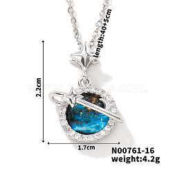 Starry Sky Theme Brass Pave Clear Cubic Zirconia Pendant Necklace for Women, Planet, 15.75 inch(40cm)(AQ6325-3)