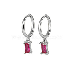 Platinum Rhodium Plated 925 Sterling Silver Dangle Hoop Earrings for Women, Rectangle, Fuchsia, 19.8mm(SY2365-15)