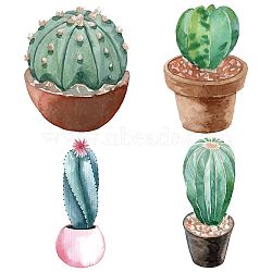 PVC Wall Static Stickers, Flat Round Shape, for Window or Stairway  Decoration, Cactus Pattern, Sticker: 16x16cm, 4 styles, 1pc/style, 4pcs/set(DIY-WH0235-027)