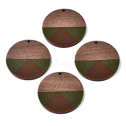 Resin & Walnut Wood Pendants, Flat Round, Coconut Brown, 38x3mm, Hole: 2mm(RESI-S389-070A-A05)