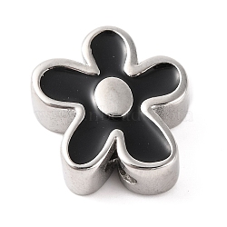 304 Stainless Steel Enamel Beads, Flower, Black, 16x15.5x6mm, Hole: 1.6mm(STAS-B070-07P-01)