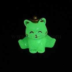 Luminous Resin Lucky Cat Display Decorations, Home Office Decoration, Glow in the Dark, White, 32x29x20mm(DJEW-P020-01D)